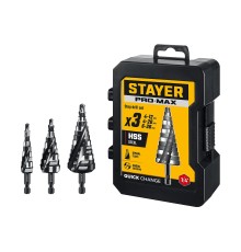 STAYER Pro-Max 3 шт, 4-30мм, винтовая спираль, набор сверл ступенчатых (29661-4-30-H3) STAYER Pro-Max 3 шт, 4-30мм, винтовая спираль, набор сверл ступенчатых (29661-4-30-H3)