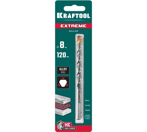 KRAFTOOL Extreme, 8 х 120 мм, трехгранный хвостовик, сверло по бетону (29166-120-08) KRAFTOOL Extreme, 8 х 120 мм, трехгранный хвостовик, сверло по бетону (29166-120-08)
