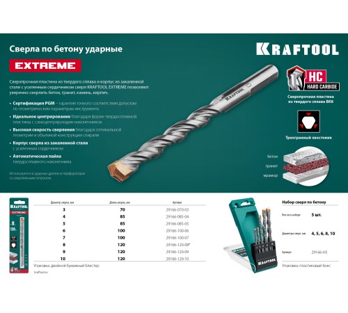 KRAFTOOL Extreme, 8 х 120 мм, трехгранный хвостовик, сверло по бетону (29166-120-08) KRAFTOOL Extreme, 8 х 120 мм, трехгранный хвостовик, сверло по бетону (29166-120-08)