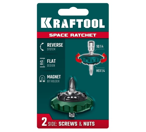 KRAFTOOL SPACE Ratchet суперкомпактная реверсивная трещотка для бит и головок (25890) KRAFTOOL SPACE Ratchet суперкомпактная реверсивная трещотка для бит и головок (25890)