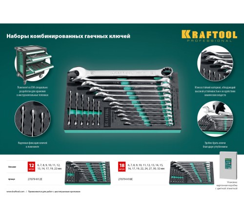 KRAFTOOL 18 шт, 6-32 мм, набор комбинированных гаечных ключей 27079-H18E KRAFTOOL 18 шт, 6-32 мм, набор комбинированных гаечных ключей 27079-H18E