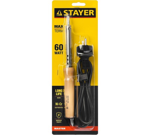 STAYER 60 Вт, 220 В, клин, деревянная рукоятка, электропаяльник Maxterm 55310-60 Master STAYER 60 Вт, 220 В, клин, деревянная рукоятка, электропаяльник Maxterm 55310-60 Master