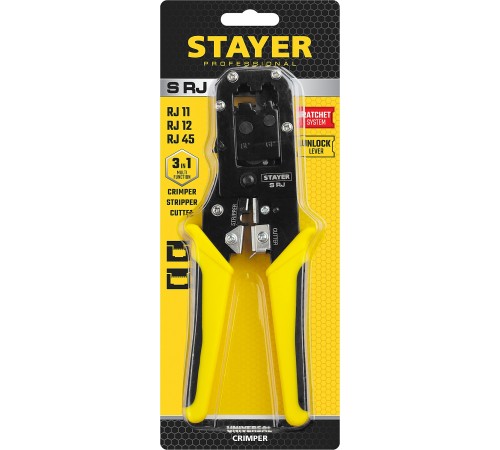 STAYER RJ45, RJ11/RJ12, кримпер универсальный 22652 Professional STAYER RJ45, RJ11/RJ12, кримпер универсальный 22652 Professional
