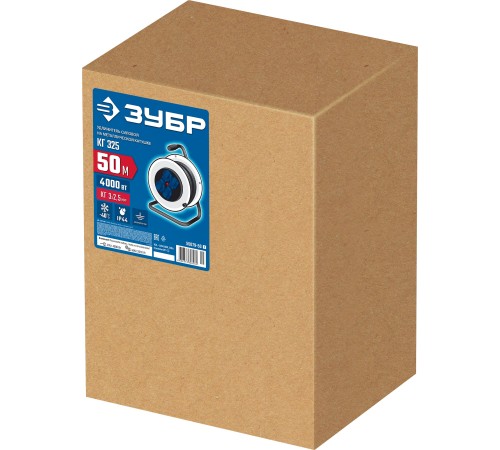 ЗУБР КГ-325, КГ, 3 x 2.5 мм2, 50 м, 4000 Вт, IP44, силовой удлинитель на стальной катушке, Профессионал (55079-50)