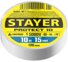 STAYER PROTECT-10, 15 мм х 10 м, 5 000 В, белая, изолента ПВХ, Professional (12292-W)