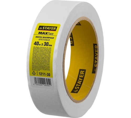 STAYER 30 мм, 40 м, до +80° С, лента малярная 1211-30 STAYER 30 мм, 40 м, до +80° С, лента малярная 1211-30