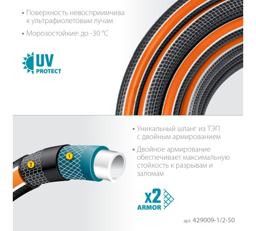 GRINDA ULTRA 6, 1/2″, 50 м, 30 атм, шестислойный, двойное армирование, поливочный шланг, PROLine (429009-1/2-50)