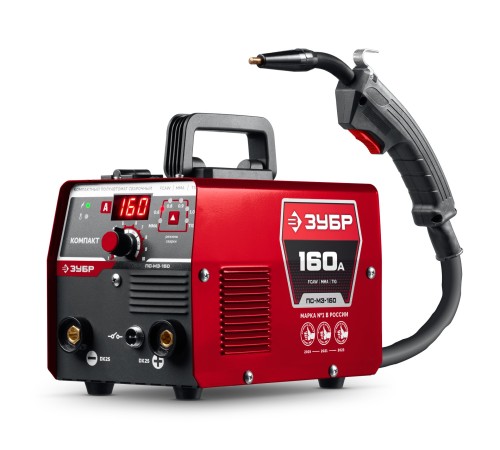ЗУБР КОМПАКТ, FCAW, MMA, TIG, 160 А, полуавтомат сварочный, без газа, горелка ПС-160 (ПС-М3-160)