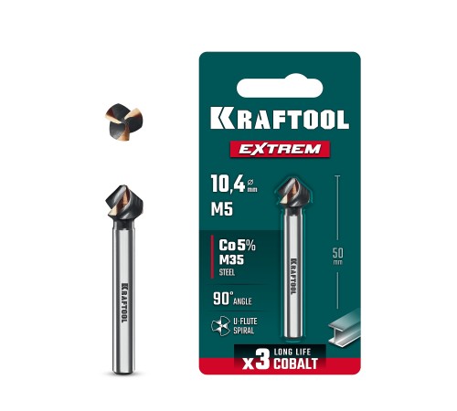 KRAFTOOL EXTREME Со5-А, d 10.4 х 50 мм, сталь M35, U-образная спираль, для раззенковки М5, Конусный зенкер (29734-5)