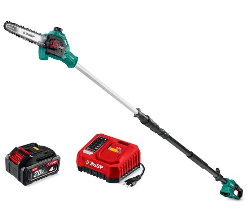 ЗУБР 20 В, 200 мм шина, 1 АКБ LMS (4 Ач), высоторез аккумуляторный (ВРБ-2020)