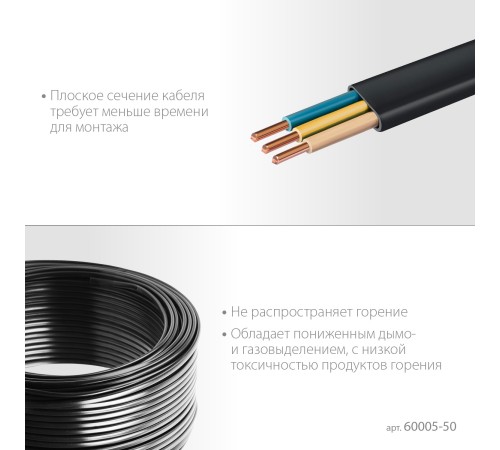 ЗУБР ВВГ-Пнг(А)-LS, 2 x 2.5 мм2, 50 м, ГОСТ 31996-2012, плоский, силовой кабель с пониженным дымо-газовыделением, Профессионал (60005-50)