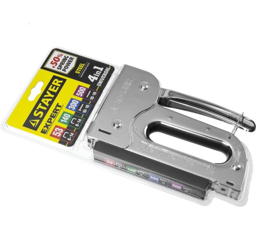 STAYER BlackForce-53, тип 53 (A/10/JT21) 23GA (6 - 16 мм)/140 (G/11/57) 20GA/13/53 (A/10/JT21) 23GAF/300/500, стальной рессорный степлер (31515)