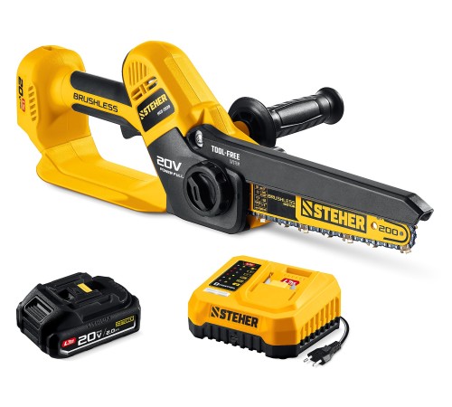 STEHER 20 В, 200 мм шина, 1 АКБ LMS (2 Ач), мини-пила цепная аккумуляторная (MCS-2020-21)