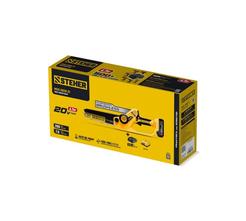 STEHER 20 В, 200 мм шина, 1 АКБ LMS (2 Ач), мини-пила цепная аккумуляторная (MCS-2020-21)