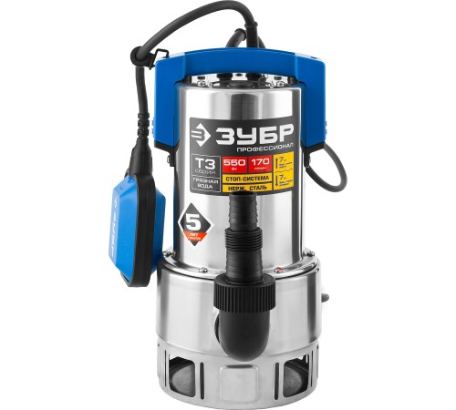 ЗУБР 550 Вт, дренажный насос для грязной воды, корпус - нерж. сталь, Профессионал (НПГ-Т3-550-С)