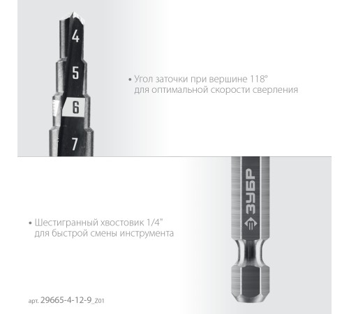 ЗУБР 4-12мм, 9 ступеней, сверло ступенчатое(29665-4-12-9)