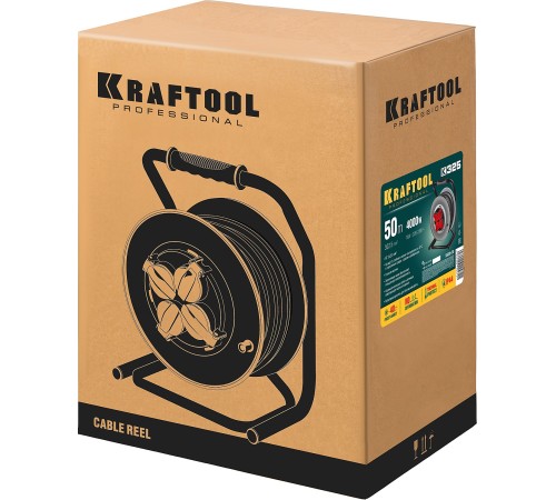 KRAFTOOL K-325, КГ, 3 х 2.5 мм2, 50 м, 4000 Вт, IP44, силовой удлинитель на стальной катушке (55086-50)