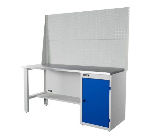 RUNTEC RTI17Z-TI0-NI-P17-P17-5005(7035) Верстак серии Industrial, 1700 мм, оцинк, тумба с дверью, экран 1000, синий (светло-серый) RAL 5005 (7035)