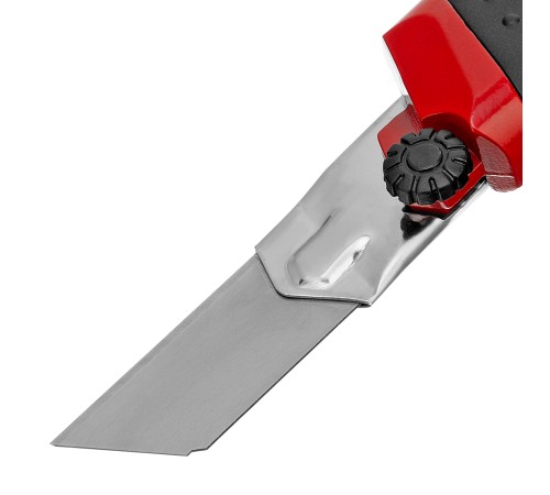 Нож, 25 мм, выдвижное лезвие, усиленная металлическая направляющая, металлическая обрезиненная рукоятка Matrix