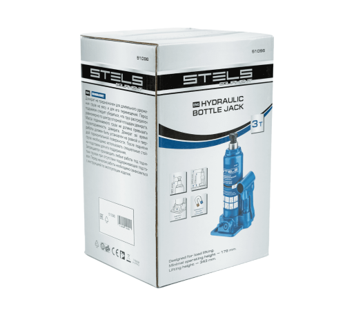 Домкрат гидравлический бутылочный, 3 т, H подъема 178-343 мм Stels