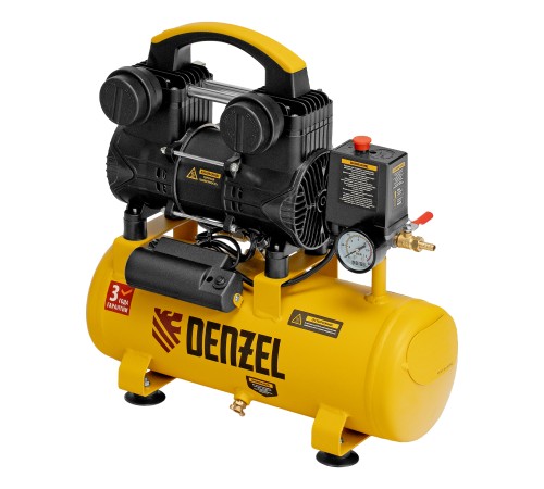Компрессор безмасл. малошумный DLP-950/10, 950Вт,10 л, 2850 об/мин, 170 л/мин Denzel