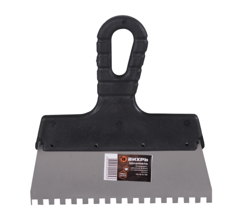 Шпатель ВИХРЬ 6х6 мм, зубчатый, нержавейка, пластик, 200мм Шпатель ВИХРЬ 6х6 мм, зубчатый, нержавейка, пластик, 200мм