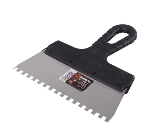 Шпатель ВИХРЬ 6х6 мм, зубчатый, нержавейка, пластик, 200мм Шпатель ВИХРЬ 6х6 мм, зубчатый, нержавейка, пластик, 200мм