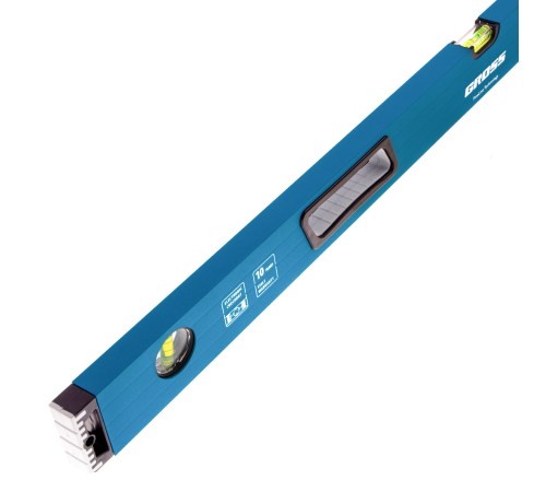 Уровень алюминиевый, 1000 мм, усиленный с ударопрочными заглушками, рукоятки, 3 глазка Gross