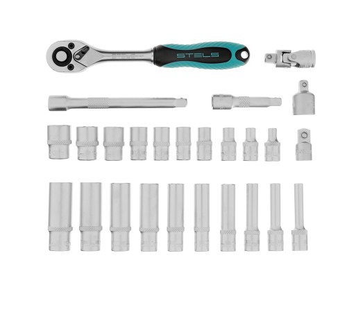 Набор торцевых головок с трещоткой, 1/4, 26 предметов Stels