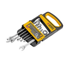 Набор ключей комбинированных трещоточных 6-17 мм, 6 шт., CrV, матовый хром Denzel