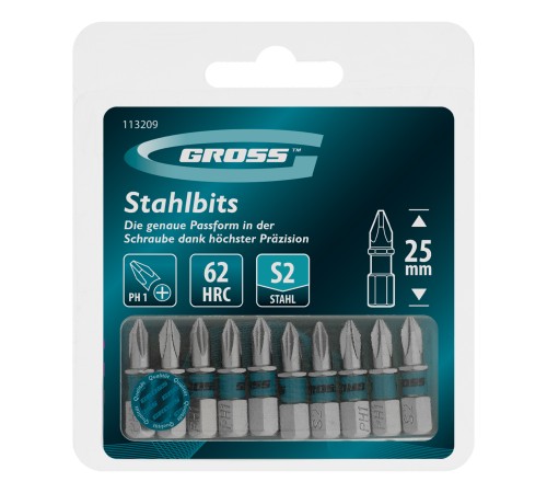 Бита PH1х25мм, сталь S2, шестигр., 10 шт. Gross