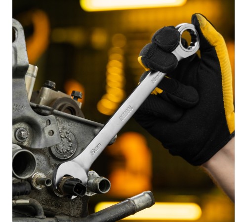 Набор ключей комбинированных трещоточных 6-19 мм, 8 шт., CrV, матовый хром Denzel