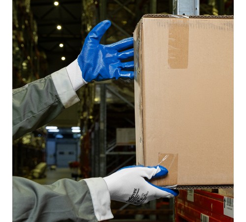 Перчатки полиэфирные с синим нитрильным покрытием, размер 9, 13 класс вязки// Сибртех