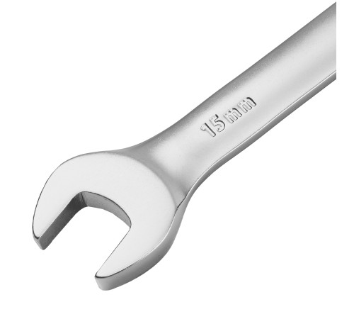 Ключ комбинированный трещоточный, 15 мм, CrV, матовый хром Denzel
