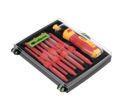 Отвертка со сменными жалами, диэлектрическая до 1000 В, 9 предметов, CrV Сибртех