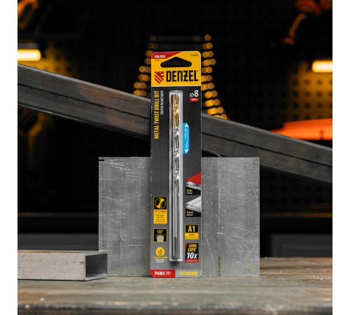 Сверло спиральное по металлу 8 х 165 мм, Р6М5, Golden Tip, удлиненное Denzel