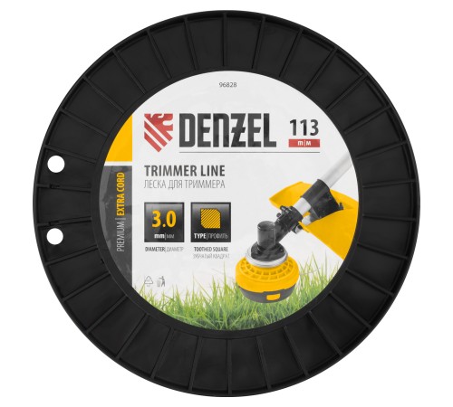 Леска для триммера двухкомпонентная зубчатый квадрат, 3,0мм х 113м, на DIN кат. EXTRA CORD// Denzel