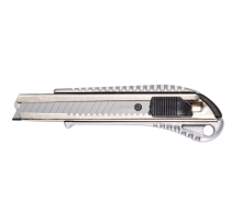 Нож с выдвижным лезвием 18 мм, металлический корпус, металлическая направляющая, автоматический фиксатор, Вихрь