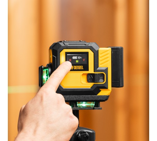 Лазерный уровень мультипризменный DLV-360-3T, 30 м, зеленый луч, Li-Ion 2,4 Aч, штатив  Denzel