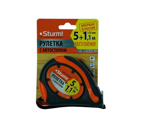 Рулетка 5x25мм (+1м беспл),автостоп, двухстороннее полотно, магнит, Sturm! Рулетка 5x25мм (+1м беспл),автостоп, двухстороннее полотно, магнит, Sturm!