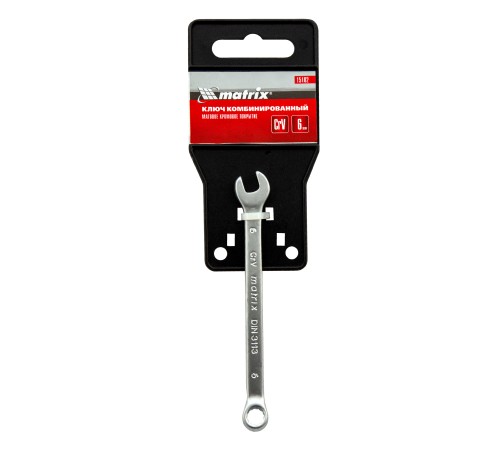 Ключ комбинированный, 6 мм, CrV, матовый хром Matrix