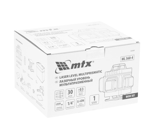 Лазерный уровень м-призм. ML 360-4 Basic SET, 30 м, зеленый луч, акк. Li 3000 мАч, сумка MTX