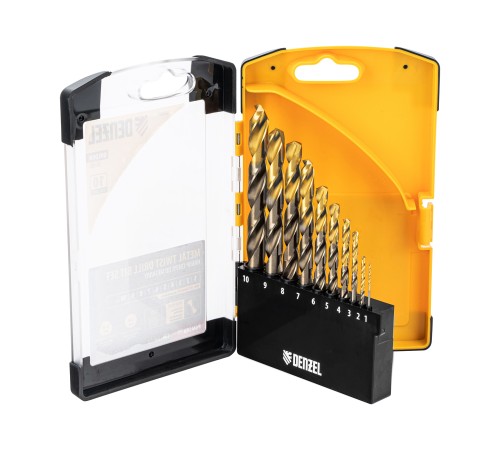 Набор сверл по металлу, 1-10 мм, Р6М5К8-TiN, Golden Tip, 10 шт Denzel