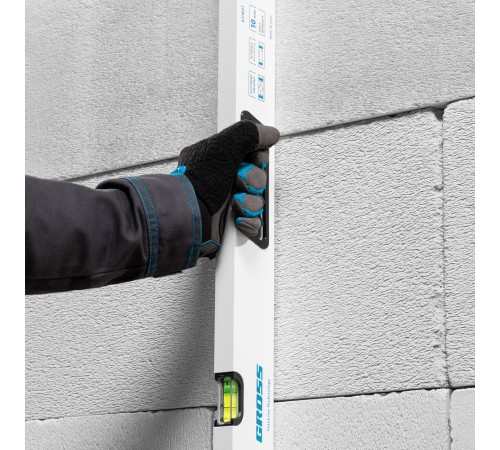 Уровень алюминиевый, 1000 мм, усиленный, рукоятки, фрезерованный, 3 глазка, магнитный Gross