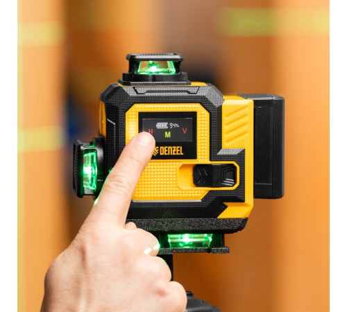 Лазерный уровень мультипризменный DLV 360-4T, 30 м, зеленый луч, Li-Ion 2,4 Aч, штатив Denzel
