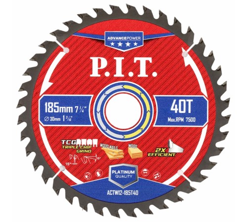 Диск пильный по дереву P.I.T. ACTW12-185T40
