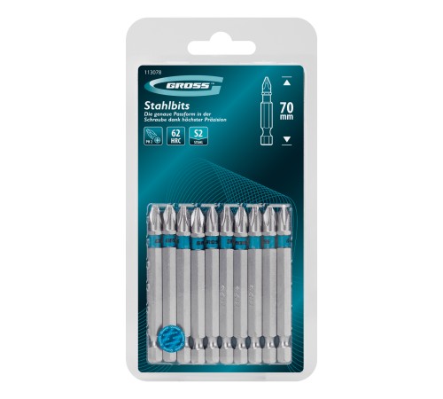 Бита PH2х70мм, сталь S2, шестигр., 10 шт. Gross