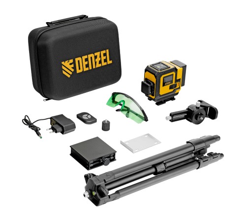 Лазерный уровень мультипризменный DLV-360-3T, 30 м, зеленый луч, Li-Ion 2,4 Aч, штатив  Denzel