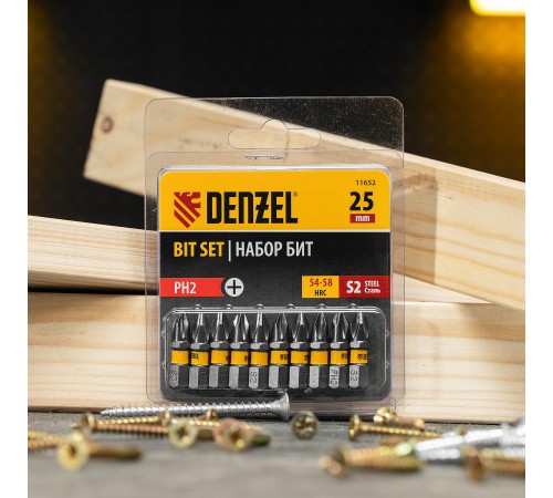 Бита PH2х25, сталь S2, шестигранный профиль, 10 шт. Е 6,3 Denzel Бита PH2х25, сталь S2, шестигранный профиль, 10 шт. Е 6,3 Denzel