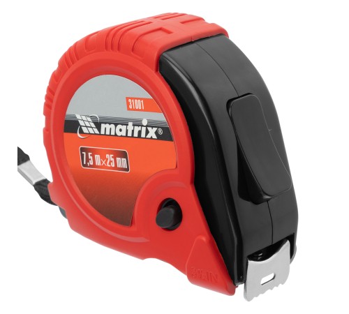 Рулетка Rubber,7,5 м х 25 мм,обрезиненный корпус Matrix